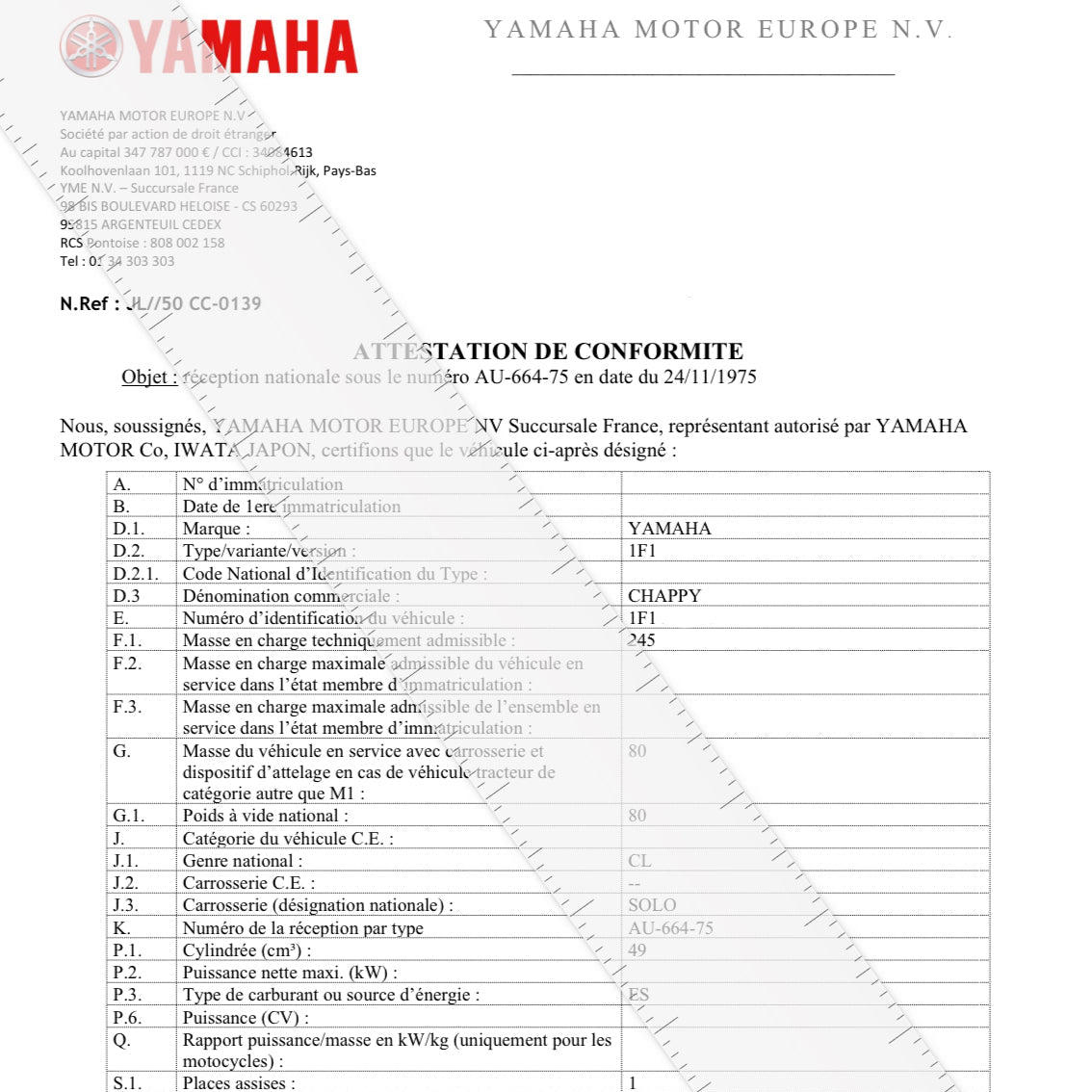 Certificat de conformité - Officiel Yamaha 🇫🇷